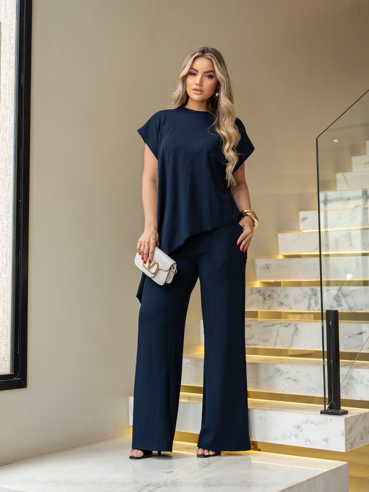 CONJUNTO ANARRUGA PREMIUM ASSIMÉTRICO AZUL MARINHO