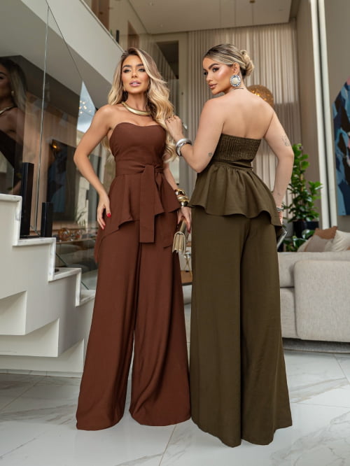 CONJUNTO ALFAIATARIA MARRANT TOMARA QUE CAIA - MARROM