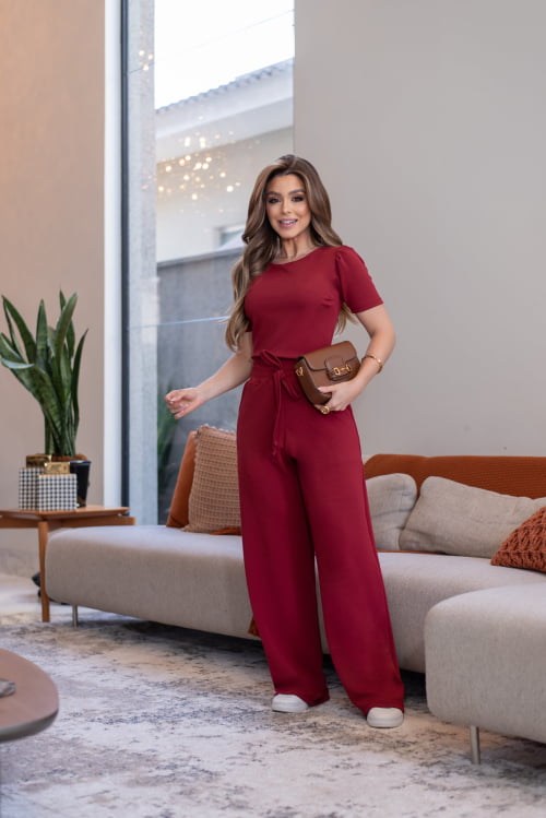 CONJUNTO ARIELE PANTALONA CREPE DE MALHA MARSALA