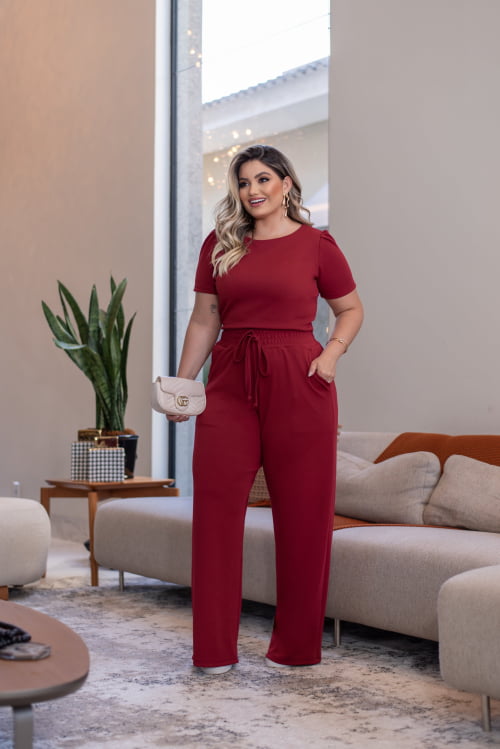 CONJUNTO ARIELE PANTALONA CREPE DE MALHA MARSALA