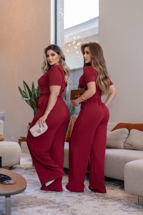 CONJUNTO ARIELE PANTALONA CREPE DE MALHA MARSALA