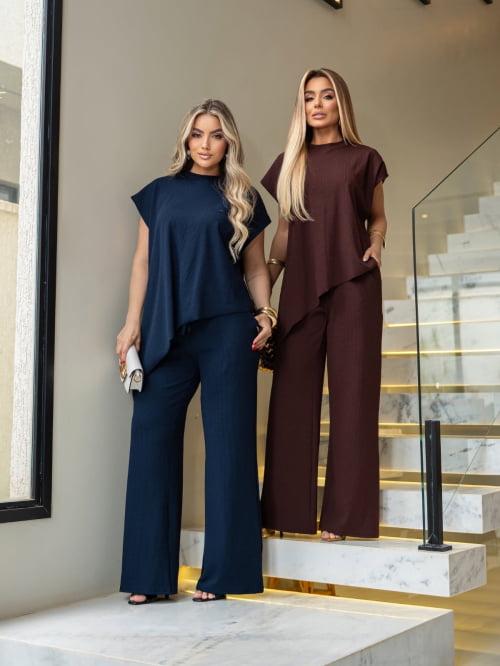 CONJUNTO ANARRUGA PREMIUM ASSIMÉTRICO MARROM