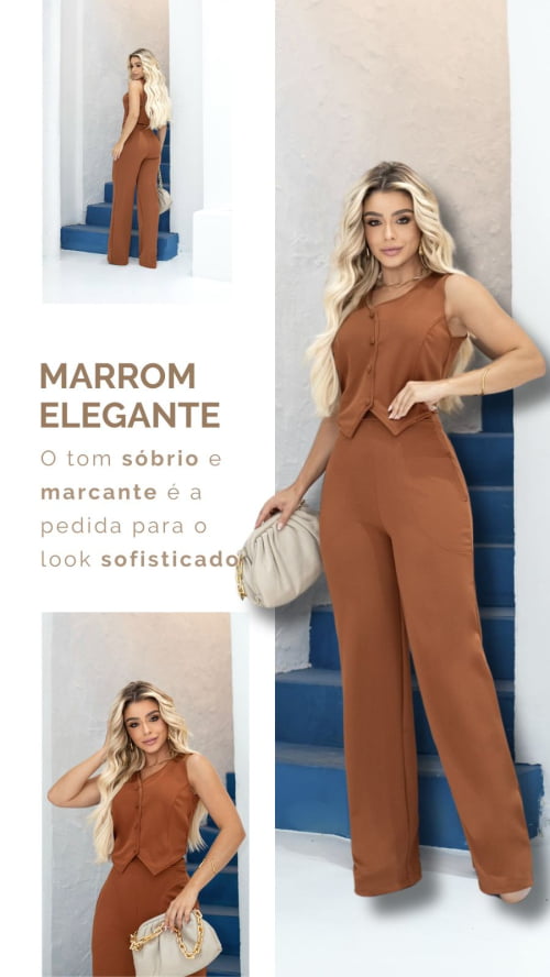 CONJUNTO PANTALONA MARROM COM COLETE