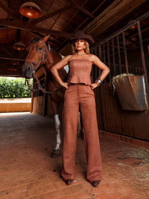 CONJUNTO SUEDE AVELUDADO - MARROM