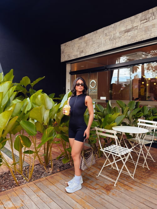 MACAQUINHO FITNESS MALHA CANELADA PREMIUM - PRETO