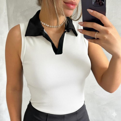 BLUSA CANELADA BICOLOR OFF WHITE BLUSA CANELADA BICOLOR OFF WHITE