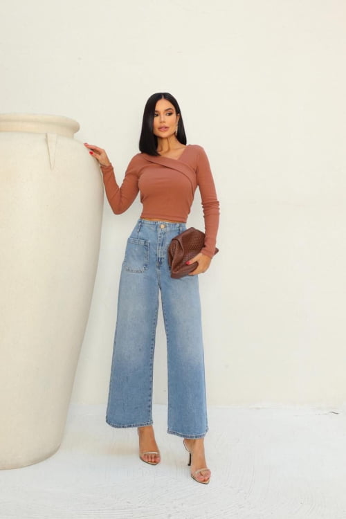 BLUSA CANELANA DECOTE CRUZADO TERRACOTA