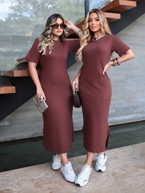 VESTIDO ALGODÃO BÁSICO MARROM