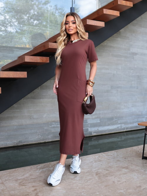 VESTIDO ALGODÃO BÁSICO MARROM
