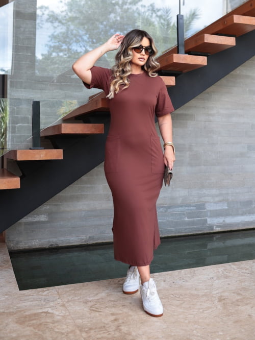 VESTIDO ALGODÃO BÁSICO MARROM
