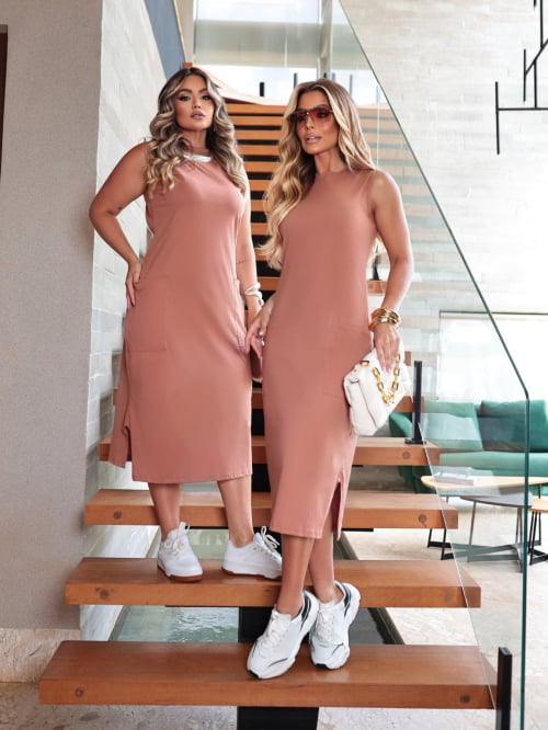 VESTIDO ALGODÃO BÁSICO REGATA NUDE