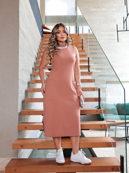 VESTIDO ALGODÃO BÁSICO REGATA NUDE