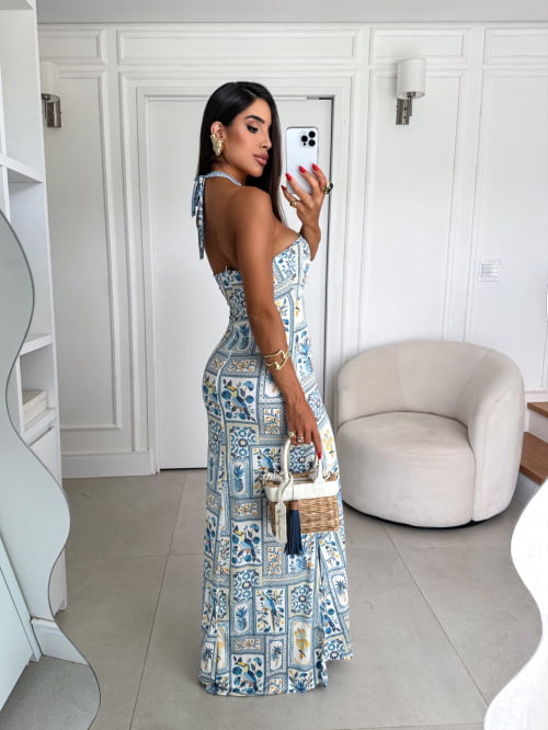 VESTIDO LONGO ANA AZULEJO 