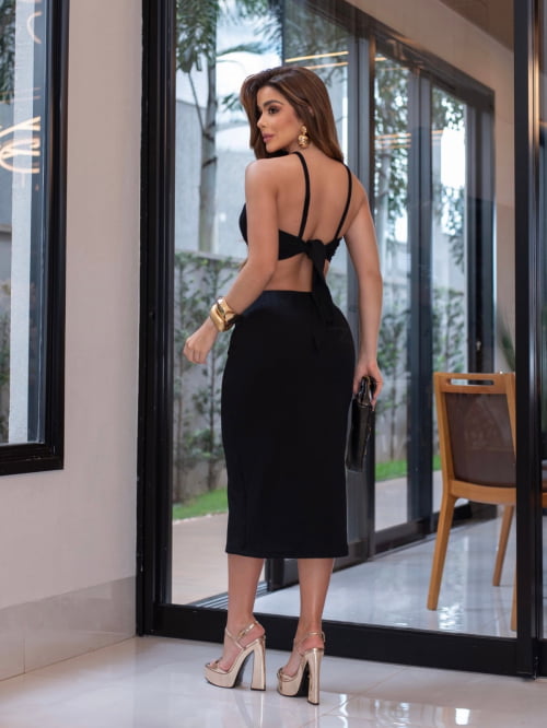 VESTIDO ANARRUGA COM FIVELA PRETO