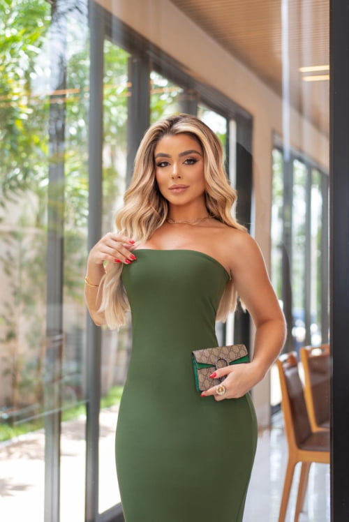VESTIDO BLOGUEIRA MALHA MONTARIA VERDE MUSGO