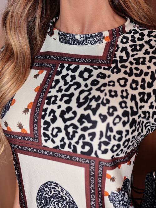 VESTIDO BOLSINHOS CREPE DE MALHA ESTAMPA ONÇA