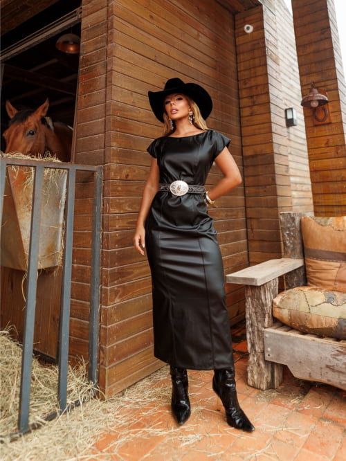 VESTIDO COURINO MIDI ELEGANCE - PRETO