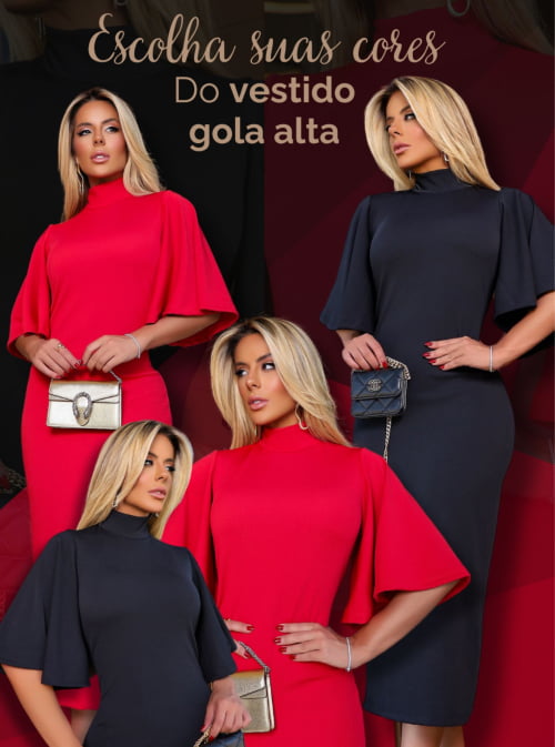 VESTIDO GOLA ALTA DIVA VERMELHO