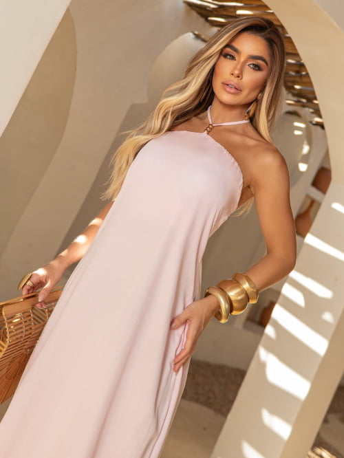 VESTIDO DUNA LONGO COM BOLSO - ROSA