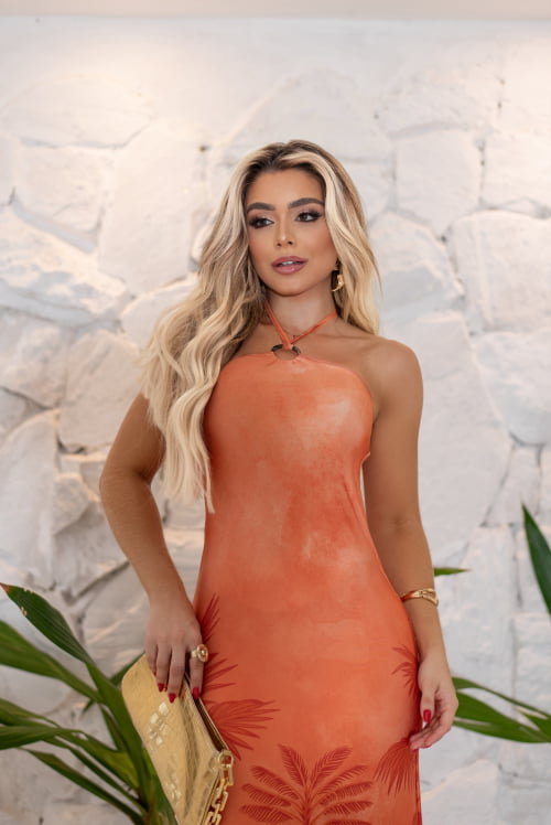 VESTIDO FLUITY SUPER MIDI JERI LARANJA