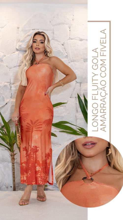VESTIDO FLUITY SUPER MIDI JERI LARANJA