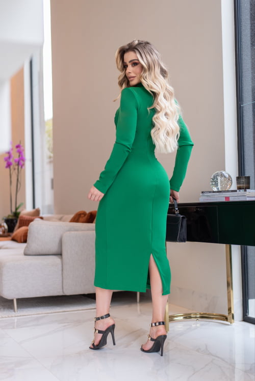 VESTIDO GOLA ALTA VERDE