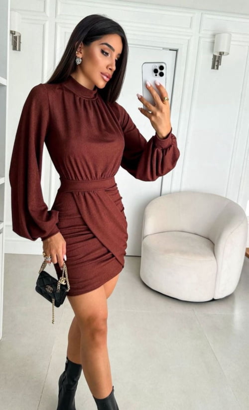 VESTIDO LAUREN MANGA LONGA MARROM