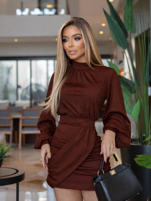 VESTIDO LAUREN MANGA LONGA MARROM