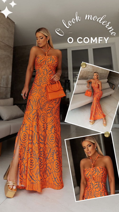 VESTIDO LONGO ANA LARANJADO