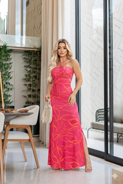 VESTIDO LONGO MALHA FLUITY ANA FÚCSIA