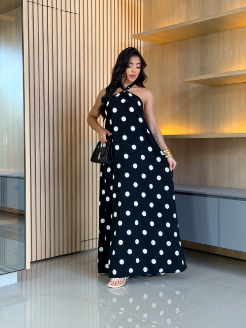 VESTIDO LONGO POÁ - PRETO