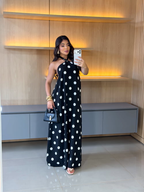 VESTIDO LONGO POÁ - PRETO
