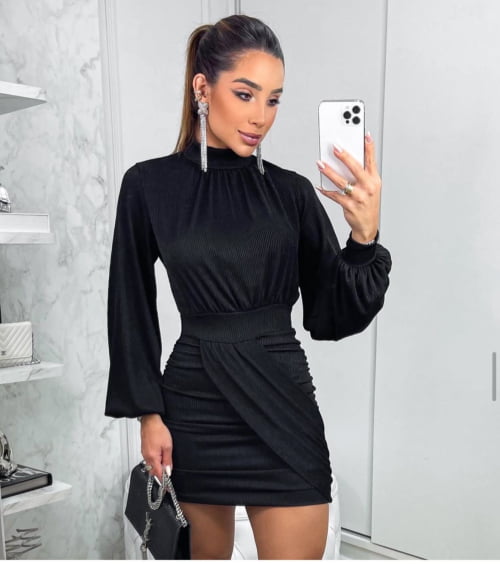 VESTIDO MANGA LONGA LAUREN PRETO