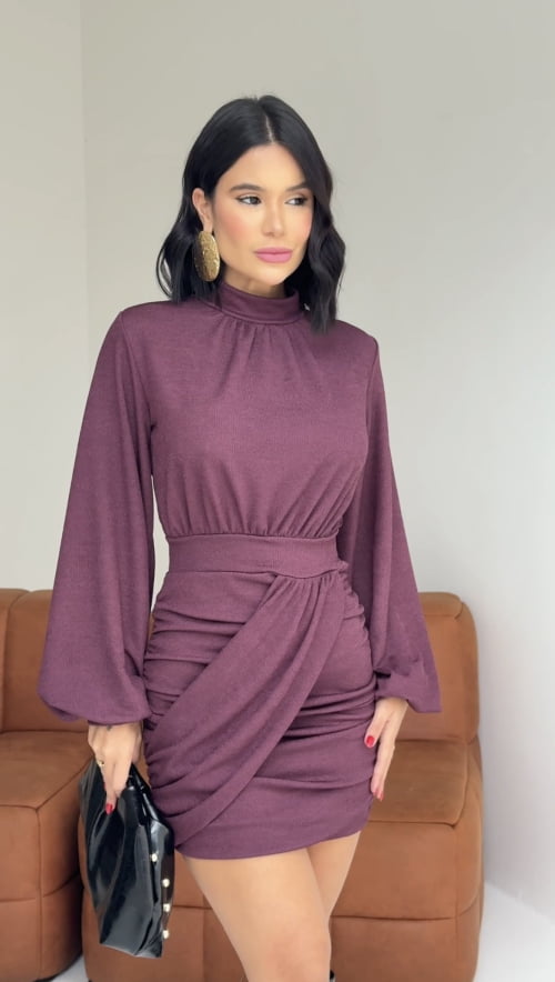 VESTIDO MANGA LONGA LAUREN ROXO