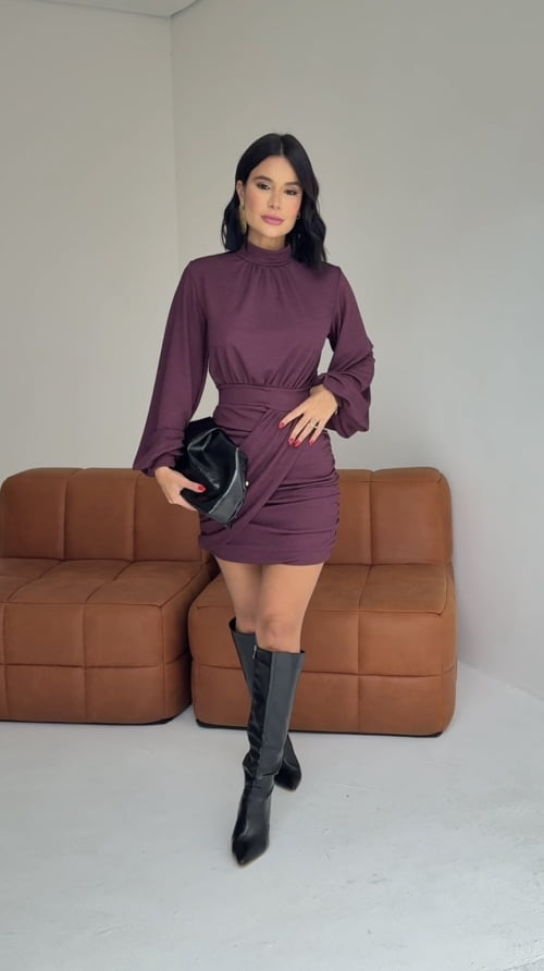 VESTIDO MANGA LONGA LAUREN ROXO