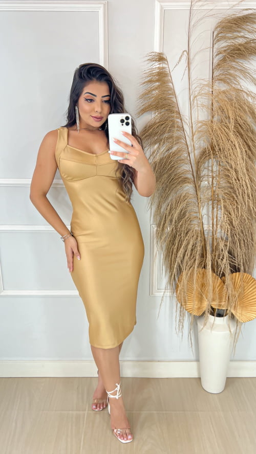 VESTIDO MEIA TAÇA DOURADO