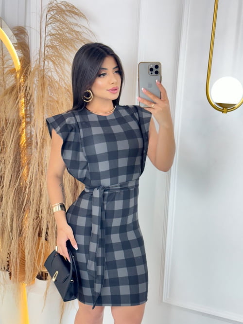 VESTIDO MONTARIA MANU XADREZ PRETO