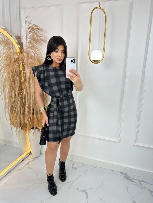 VESTIDO MONTARIA MANU XADREZ PRETO