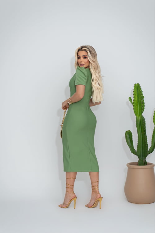 VESTIDO MONTARIA MIDI - VERDE OLIVA