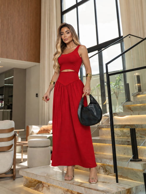 VESTIDO POLIAMIDA SUPER MIDI GODÊ RECORTE - VERMELHO VESTIDO POLIAMIDA SUPER MIDI GODÊ RECORTE - VERMELHO