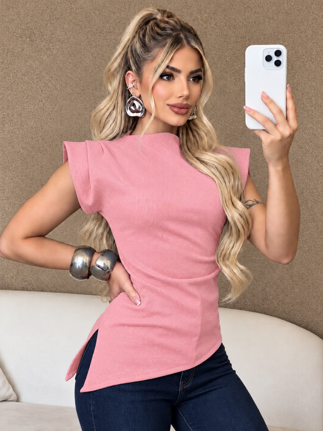 BLUSA MALHA RIBANA ASSIMÉTRICA - ROSA